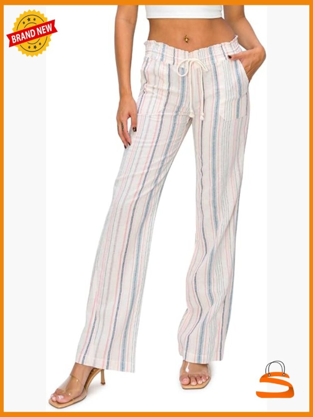 Women's Linen Wide Leg Pants with Pockets Drawstring Waist